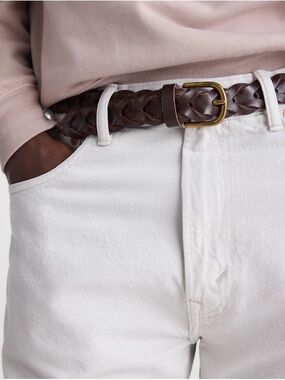 Madewell linked Leather Braided Dark Brown Belt with Gold Buckle size M/L
